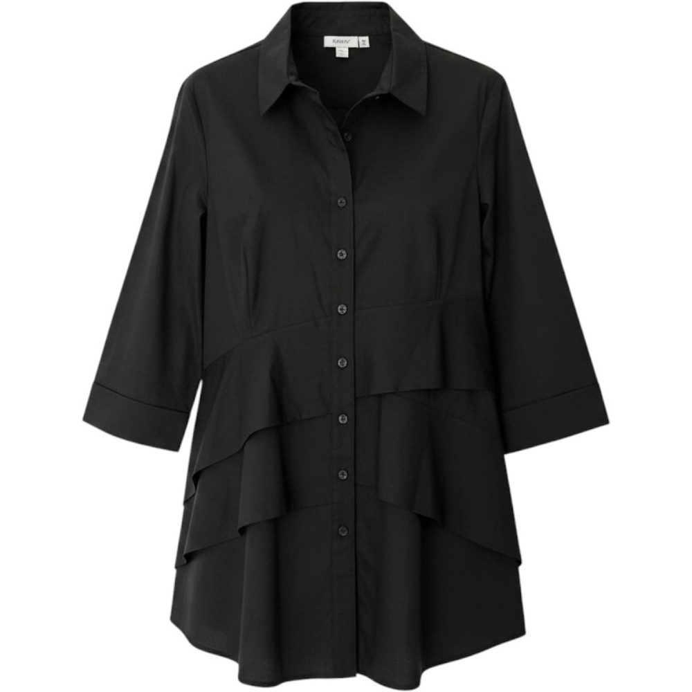 Finley Womens Navy‎ Blue Tiered Ruffle 3/4 Sleeve Button Down Shirt Top M USA